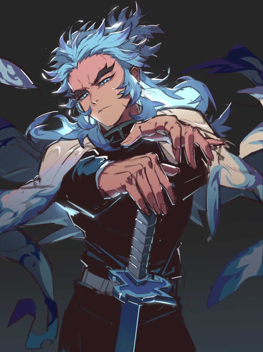 1boy, alternate_color, alternate_eye_color, alternate_hair_color, aqua_eyes, aqua_hair, blue_eyes, blue_hair