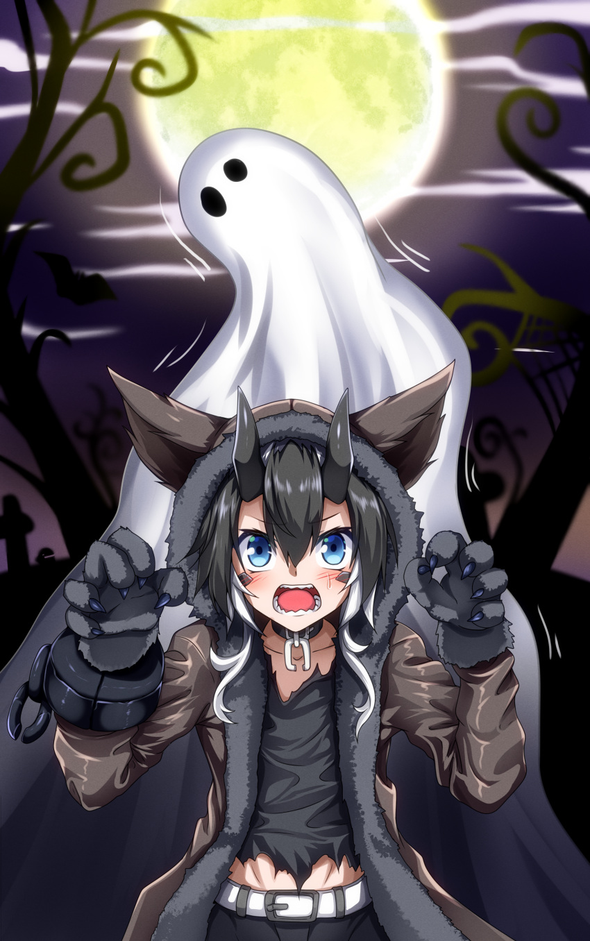1boy, absurdres, black_claws, black_hair, blue_eyes, blush, dragon_boy, dragon_horns