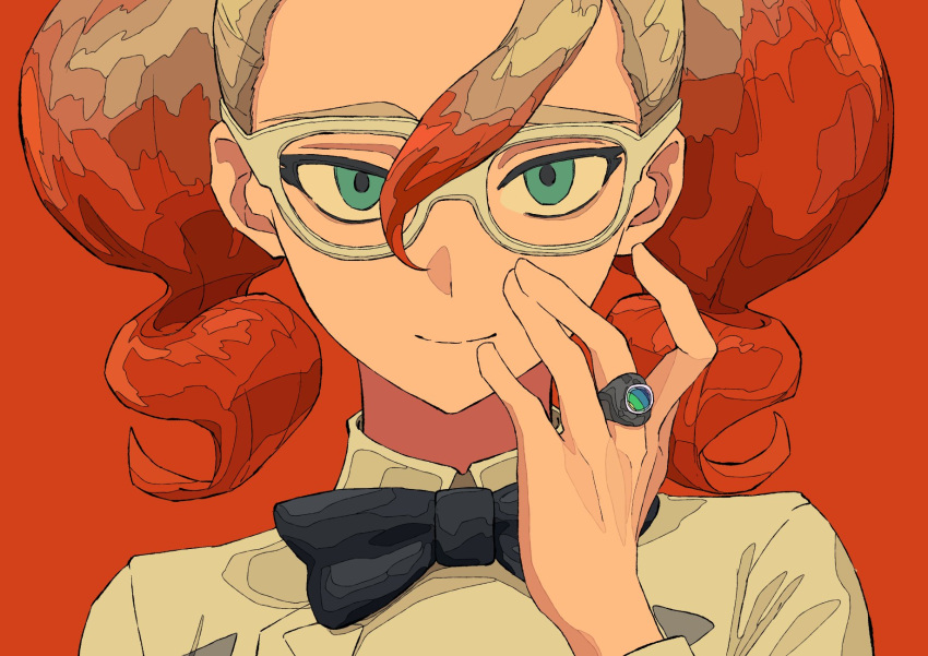 1girl, black_bow, black_bowtie, blue_eyes, bow, bowtie, glasses, gradient_hair