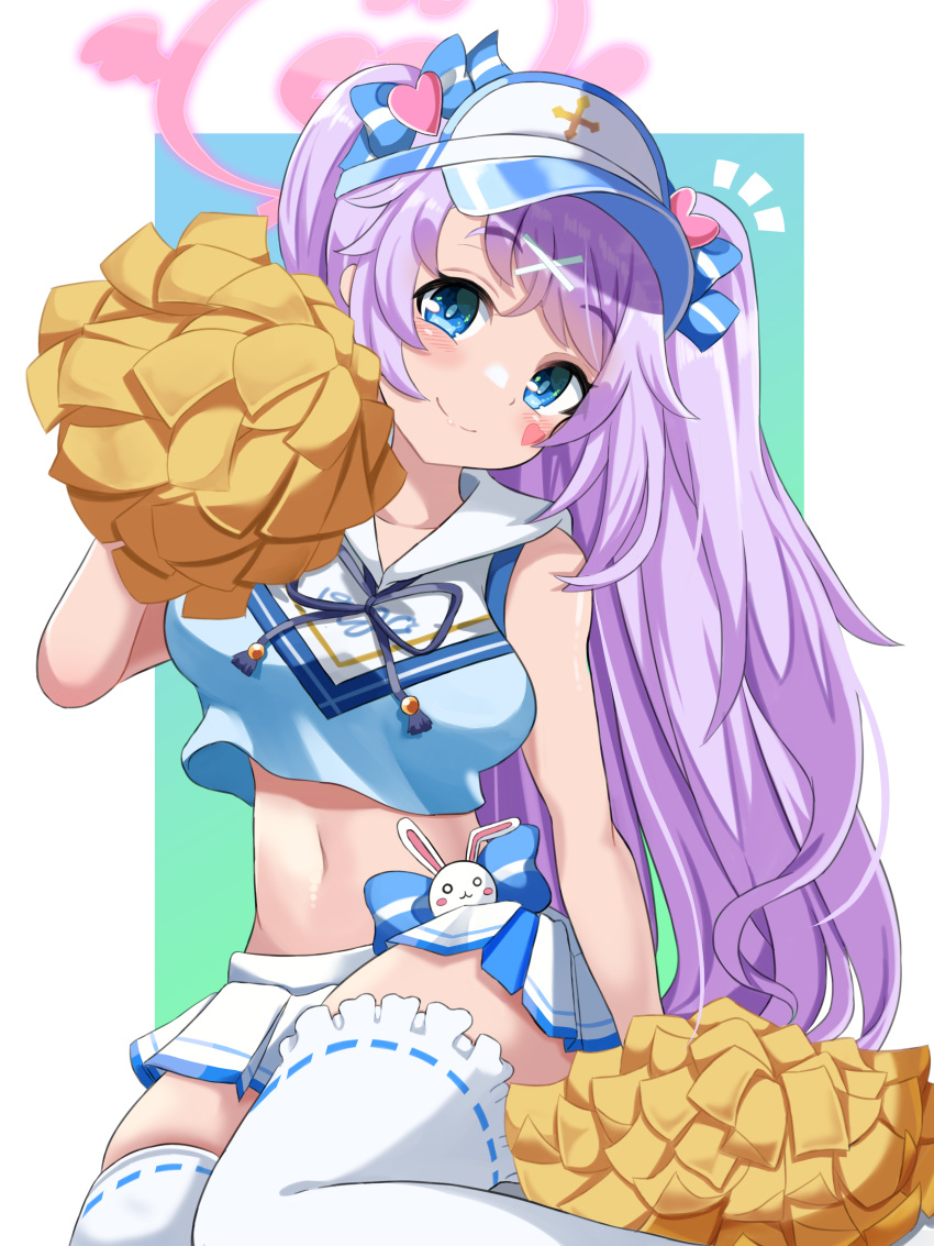 1girl, absurdres, aqua_background, arm_at_side, blue_archive, blue_bow, blue_eyes, blue_visor