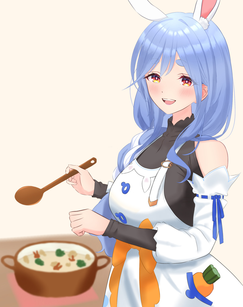1girl, absurdres, animal_ears, apron, black_bodysuit, blue_hair, bodysuit, bow