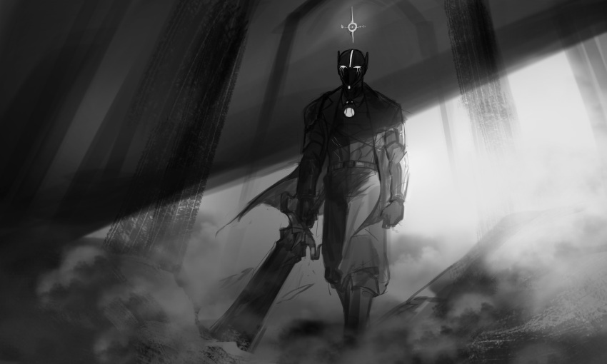 1other, absurdres, armor, baggy_pants, belt, clenched_hand, cloak, deepwoken