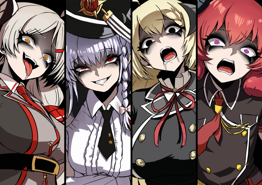 4girls, absurdres, ahoge, akari_(blue_archive), blonde_hair, blue_archive, braid, crazy_smile