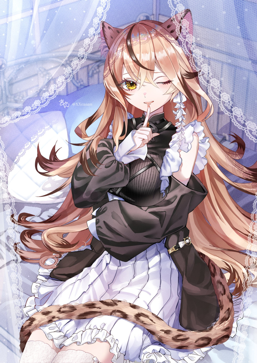 1girl, absurdres, animal_ear_fluff, animal_ears, black_dress, blush, breasts, brown_hair