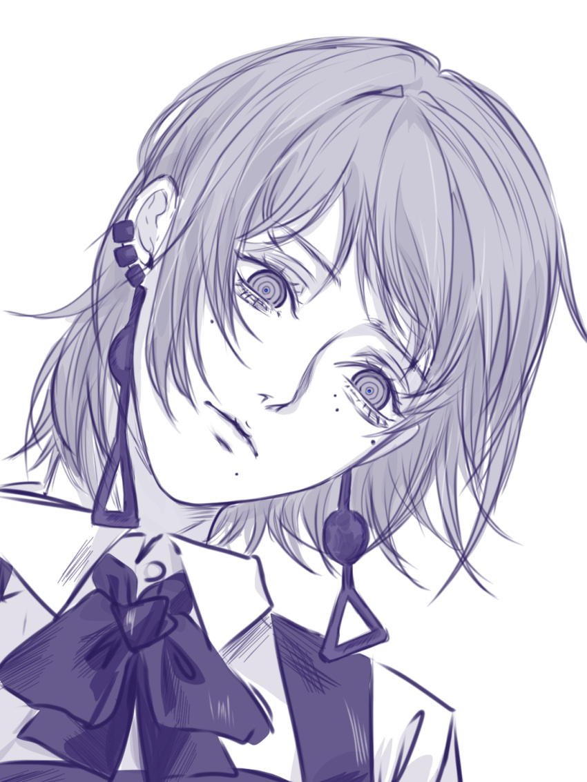 1girl, aegyo_sal, chainsaw_man, collared_dress, dress, earrings, expressionless, fami_(chainsaw_man)