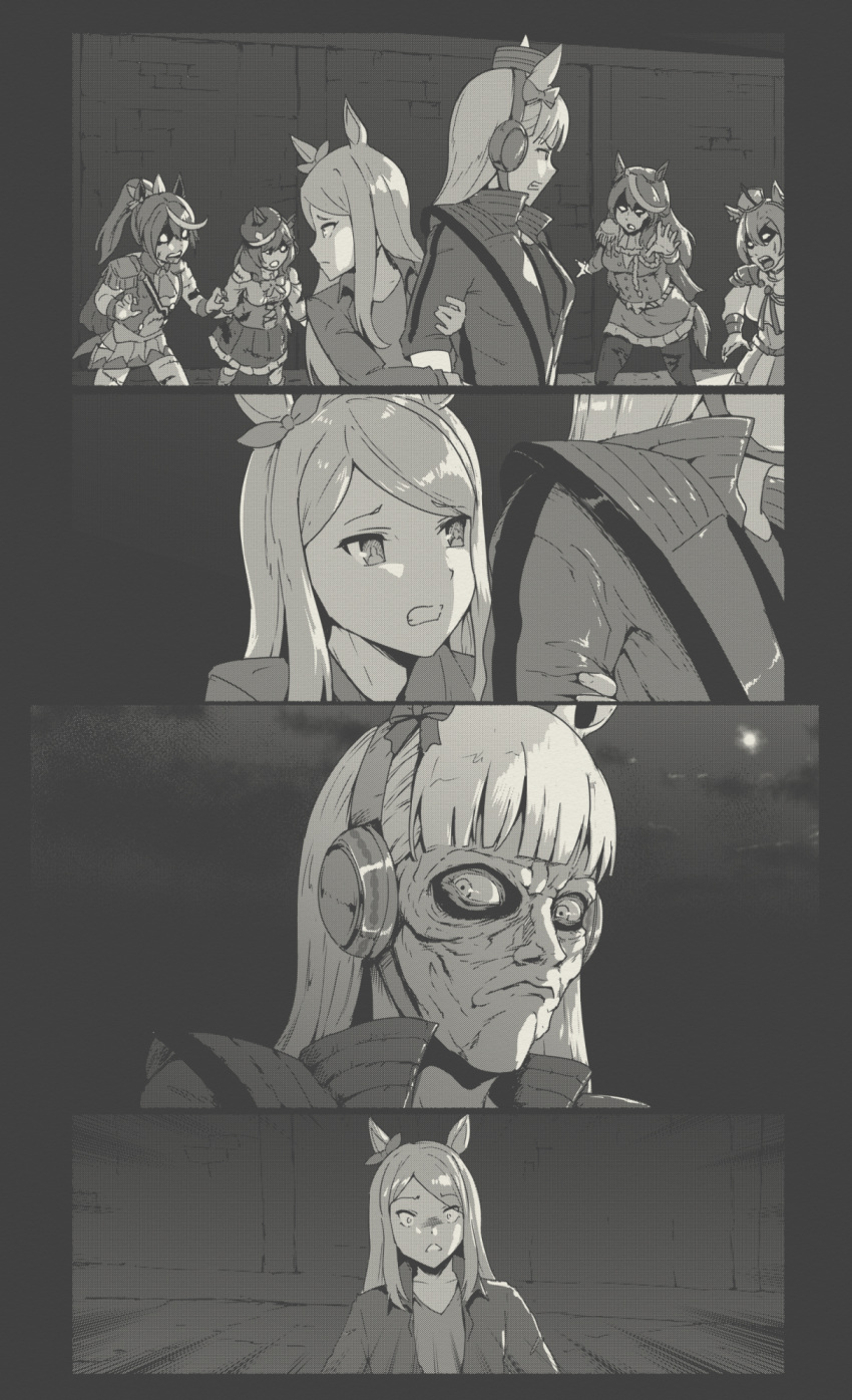 6+girls, aiguillette, animal_ears, armor, ascot, blunt_bangs, bow, breasts