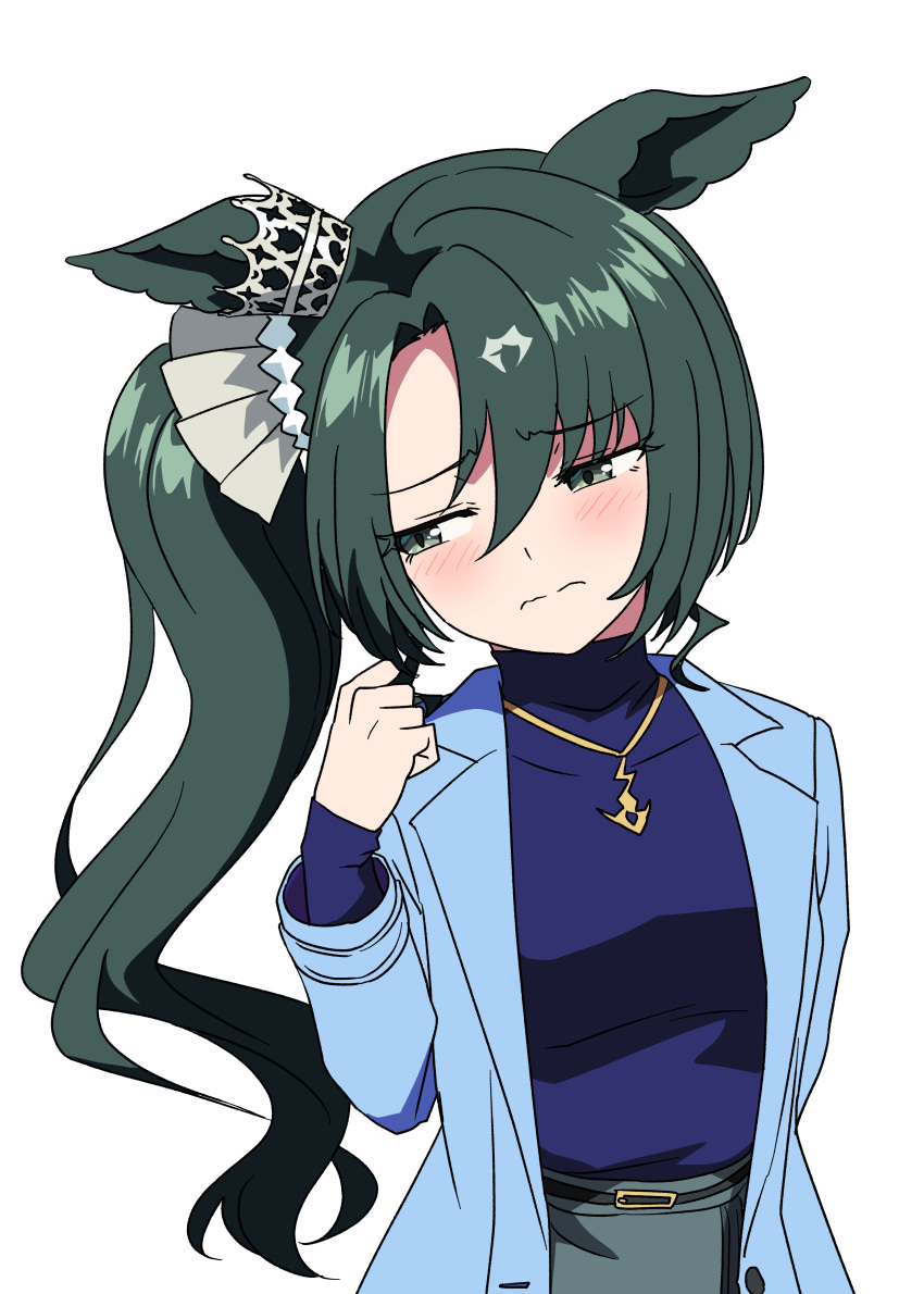 1girl, absurdres, animal_ears, baasaku_(balasaku24), blue_coat, blue_jacket, blue_sweater, blush