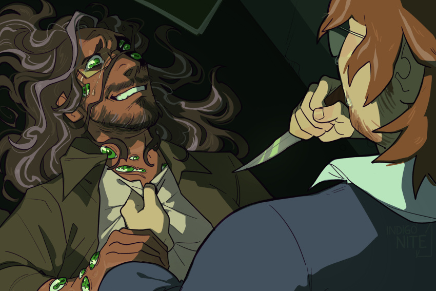 beard, black_hair, crying, crying_with_eyes_open, dark-skinned_male, dark_skin, design_speculation, extra_eyes