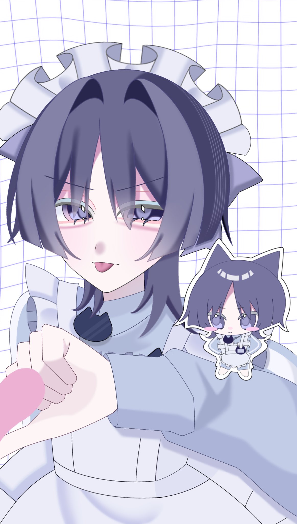 1boy, amanenemimi, cat-shaped_neckwear, chibi, frills, genshin_impact, half-heart_hands, highres