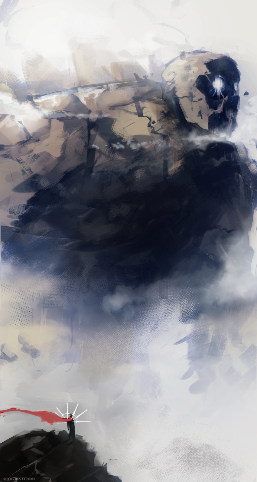 1boy, 1other, absurdres, anvil_(shadow_slave), day, floating, floating_object, floating_weapon