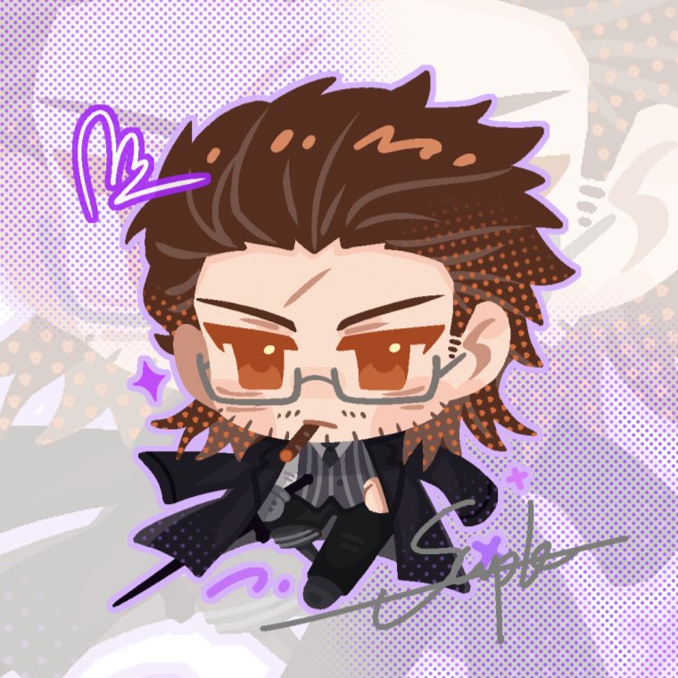1boy, black_jacket, black_necktie, brown_eyes, chibi, chibi_only, cigar, collared_shirt