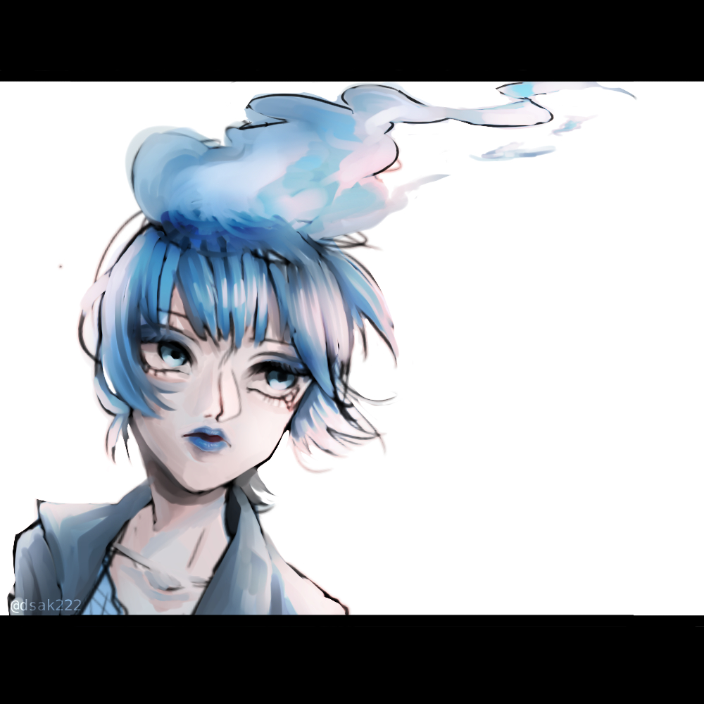 1girl, animification, blue_fire, blue_hair, blue_lips, closed_mouth, disneyland, dress