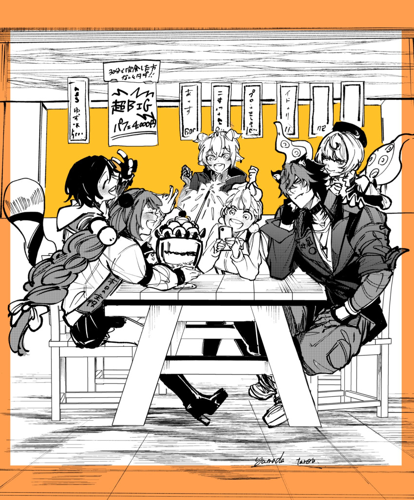 03_kyv, 1boy, 1other, 5girls, :d, accessories, alice_thymefield, animal