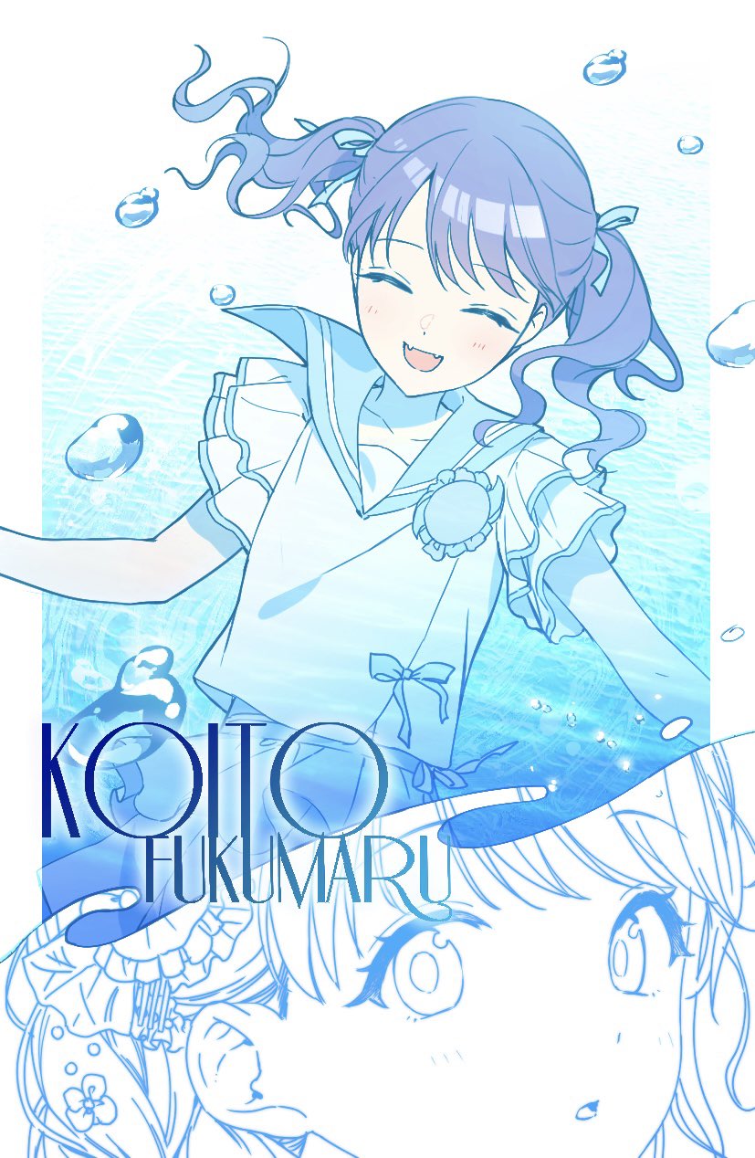 1girl, black_hair, blue_sailor_collar, clear_marine_calm_(idolmaster), commentary_request, fangs, fukumaru_koito, hair_ribbon