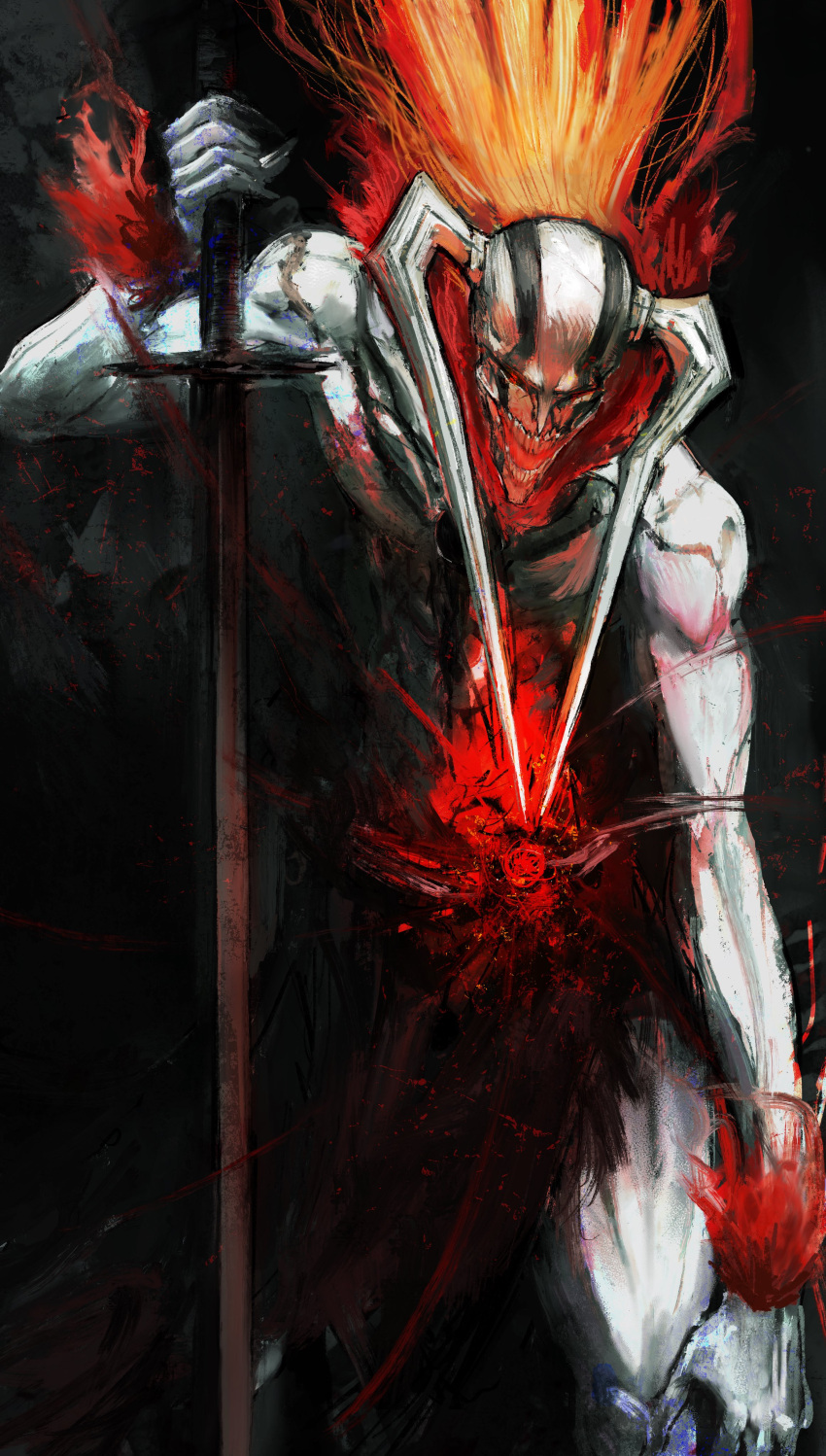 1boy, absurdres, bankai, black_hakama, black_kimono, black_sclera, bleach, colored_sclera