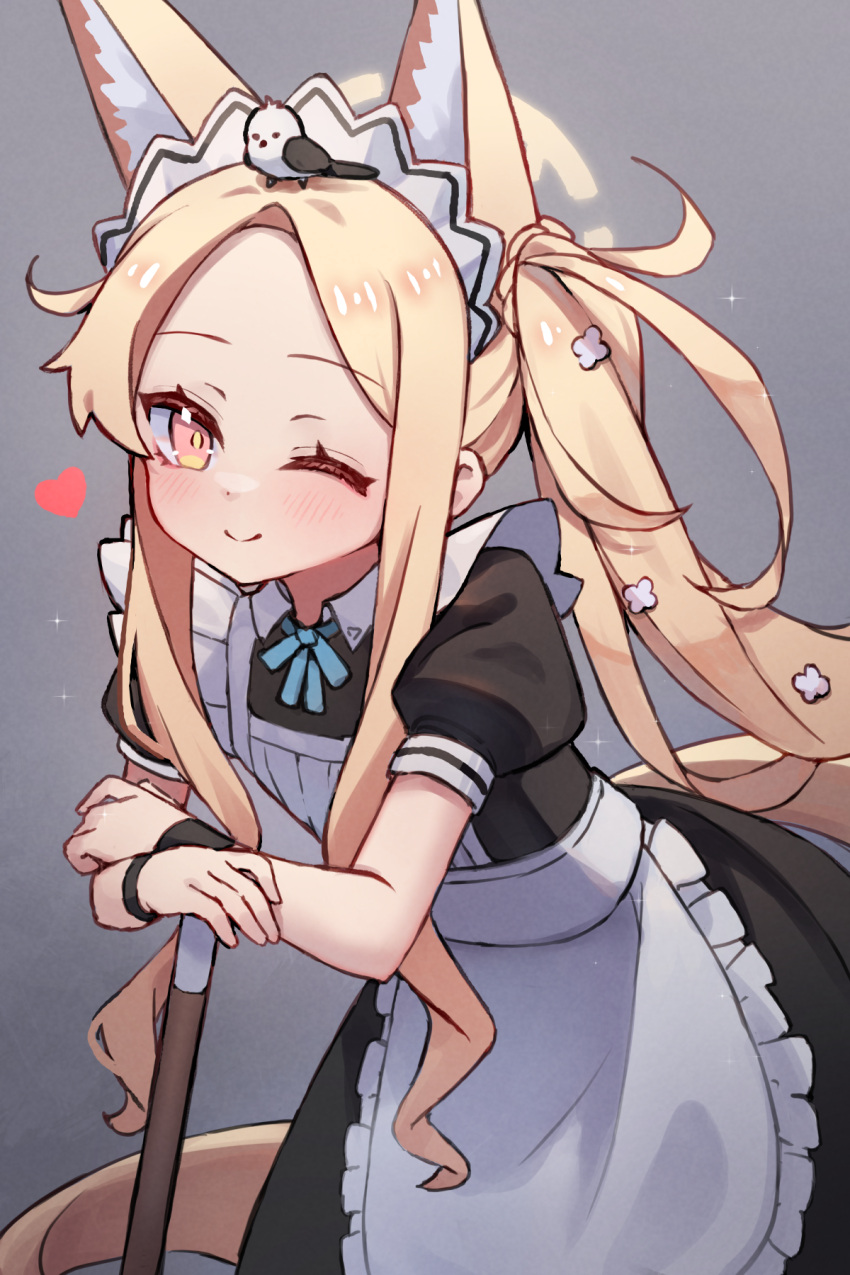 1girl, animal_ears, animal_on_head, apron, aris_(blue_archive), aris_(blue_archive)_(cosplay), aris_(maid)_(blue_archive), bird