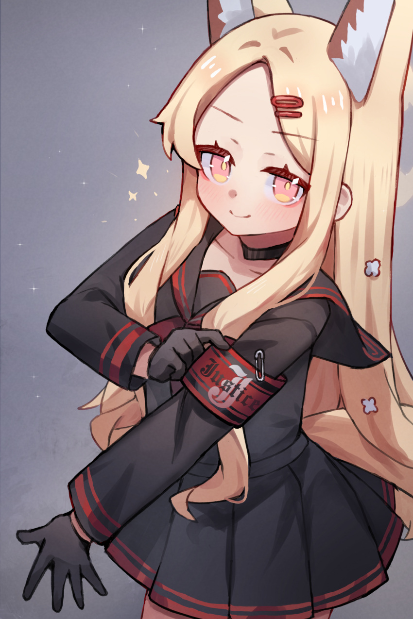 1girl, animal_ears, armband, black_choker, black_gloves, black_sailor_collar, black_serafuku, black_shirt