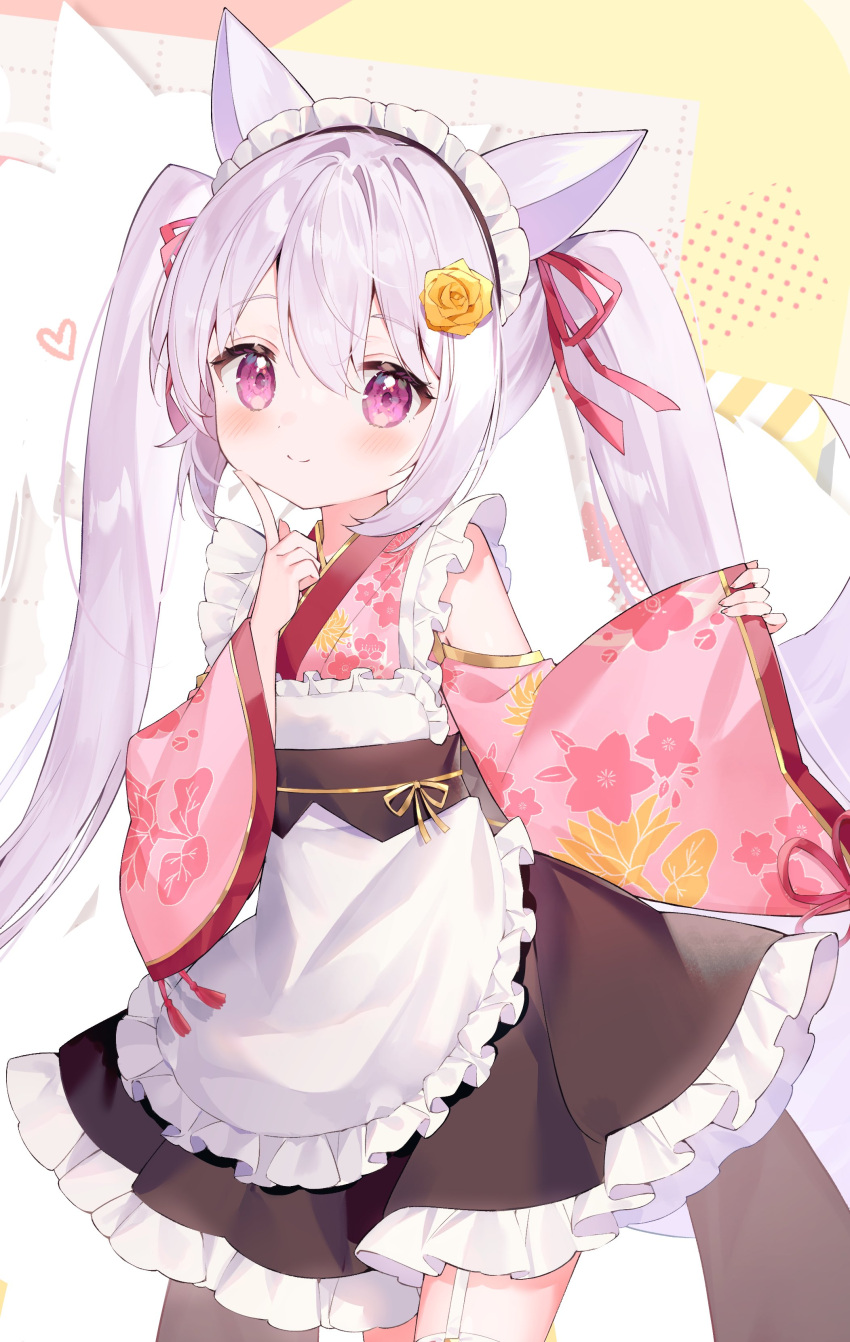 1girl, absurdres, animal_ears, apron, artist_request, black_skirt, cat_ears, cat_girl