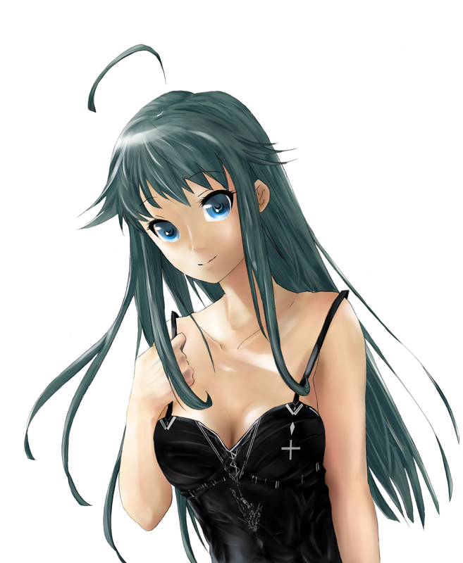 blue_eyes, collarbone, dress, face, green_hair, hands, kurishiro, long_hair