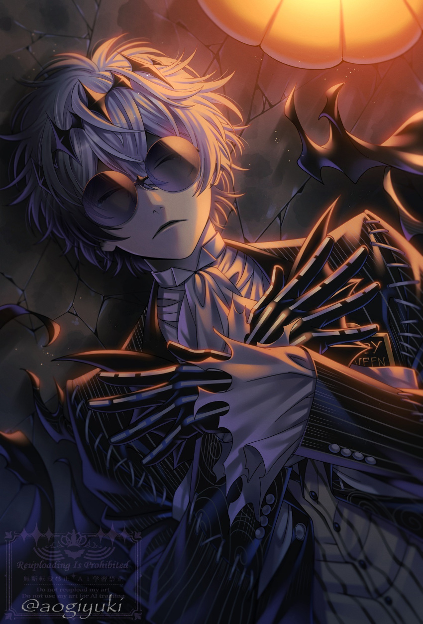 1boy, aogiyuki, black_crown, crown, diamond_hairband, gloves, highres, jacket