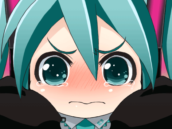 angry, animated, animated_gif, blush, chibi, cyan_eyes, cyan_hair, face, gif, hatsune_miku, long_sleeves, mameshiba, moe, solo, tears, tsundere, twintails, vocaloid