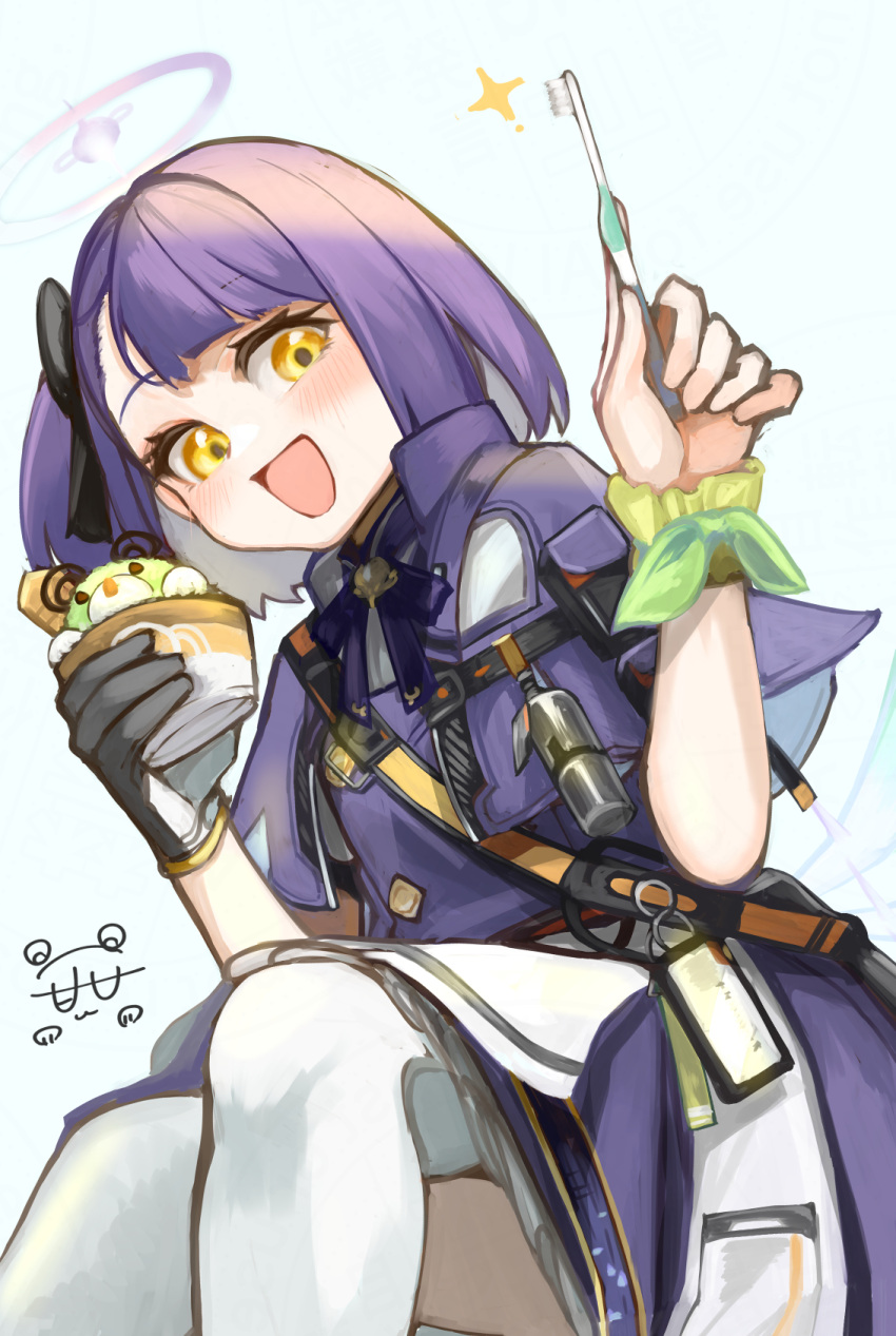1girl, arknights, chocolatice, commentary_request, food, gloves, halo, highres