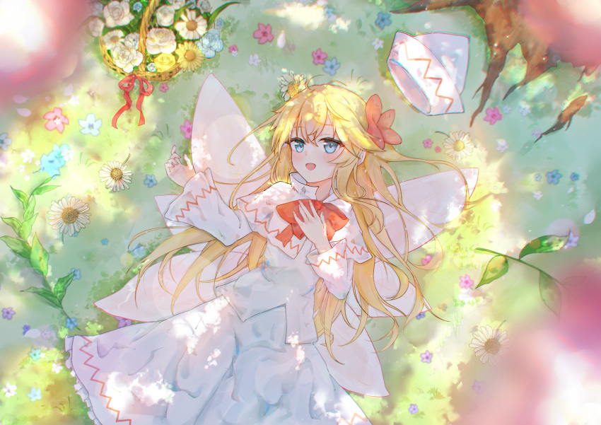 1girl, absurdres, blonde_hair, blurry, blurry_foreground, blush, bow, bowtie