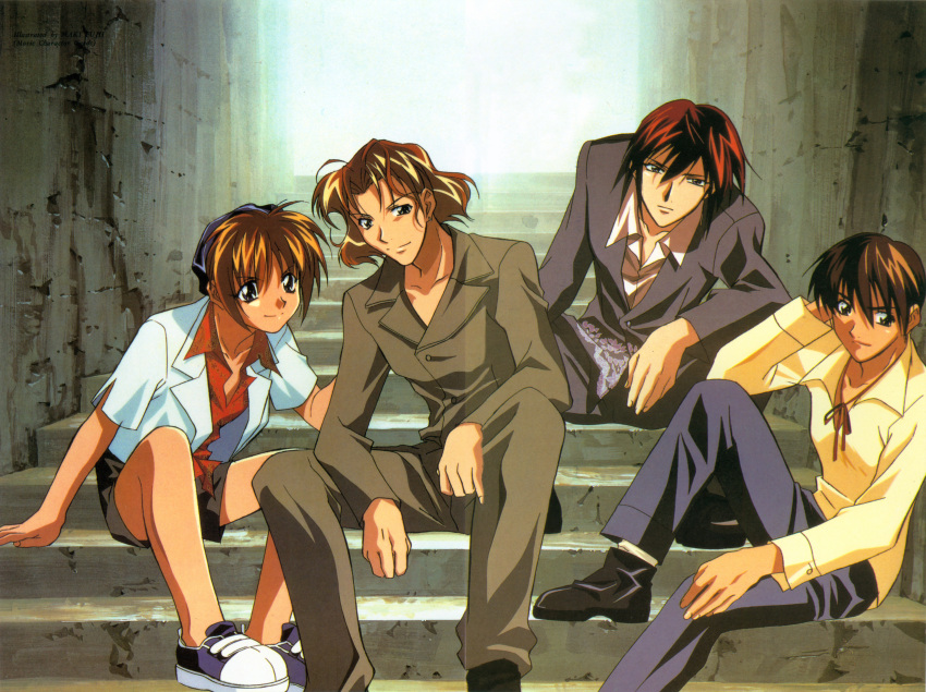 4boys, absurdres, brown_eyes, brown_hair, collarbone, collared_shirt, fujimiya_ran, hidaka_ken