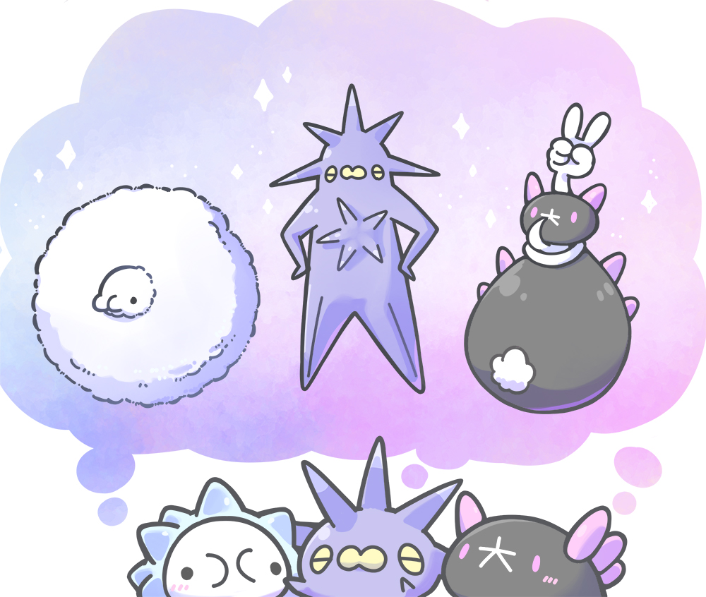 blush, commentary_request, fluffy, imagining, mega_pokemon_(other), no_humans, pincurchin, pokemon