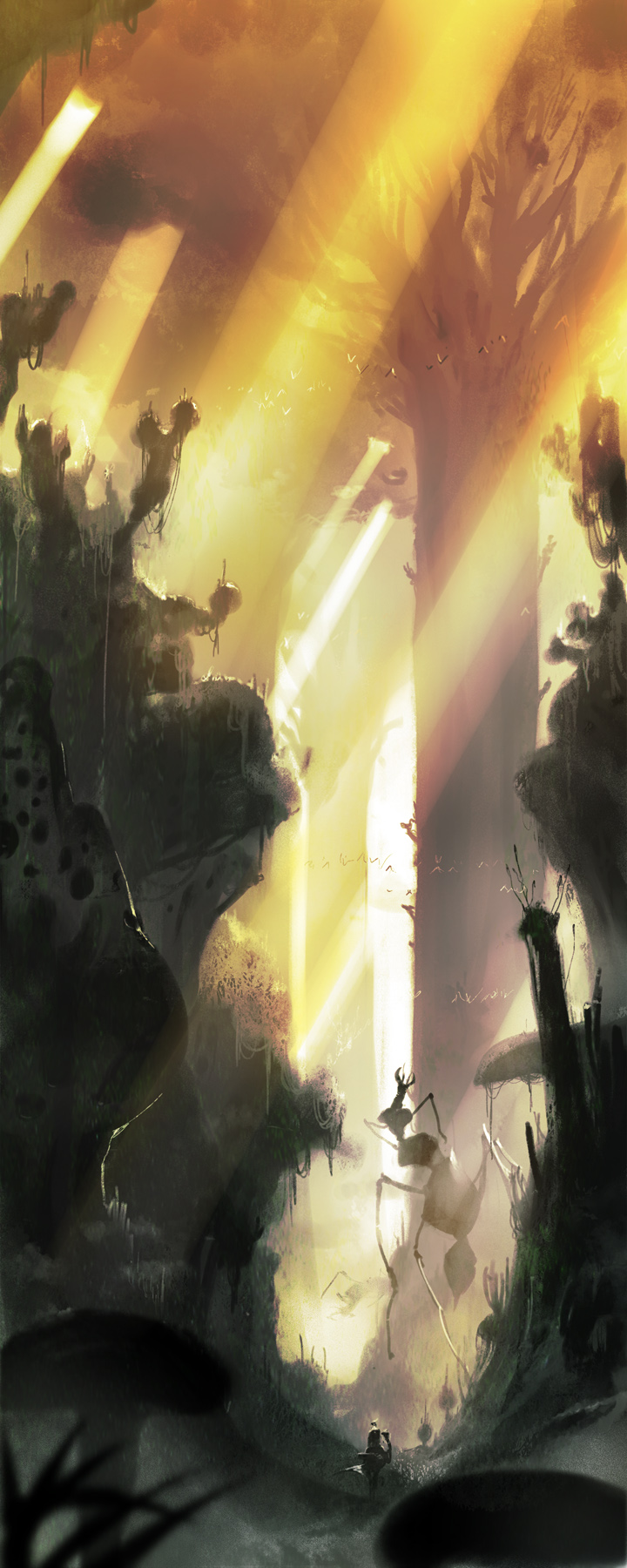 a'j, a'j, blurry, depth_of_field, fantasy, forest, highres, long_image