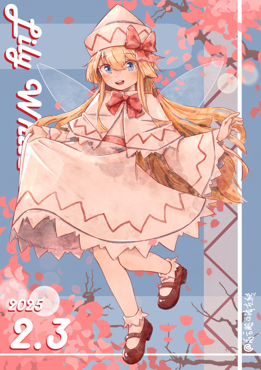 1girl, absurdres, blonde_hair, blue_eyes, blush, bobby_socks, bow, bowtie