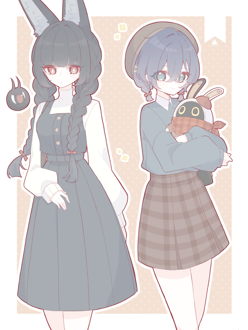 2girls, 2others, absurdres, alternate_costume, animal_ear_fluff, animal_ears, arm_at_side, bangboo_(zenless_zone_zero)