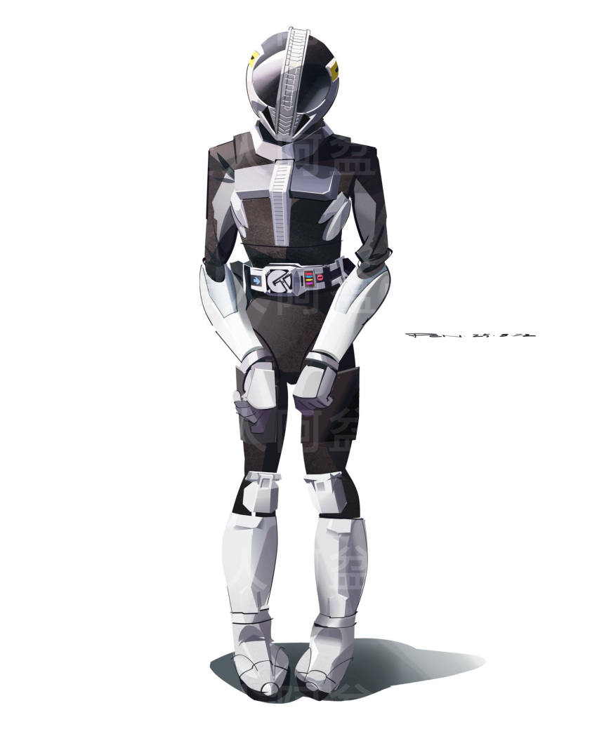 1boy, black_bodysuit, black_helmet, bodysuit, den-o_belt, full_body, helmet, highres