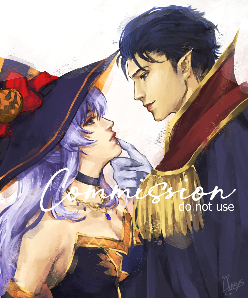 1boy, 1girl, absurdres, airys_ooo, alternate_costume, cape, commission, commissioner_upload