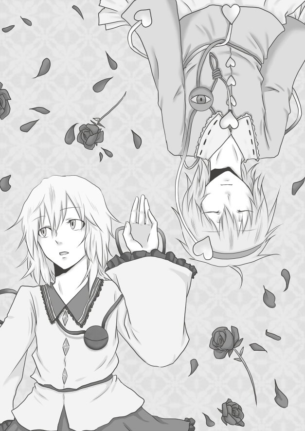 fuji_tsugu, fujikei_shin, hairband, heart, komeiji_koishi, komeiji_satori, monochrome, rose