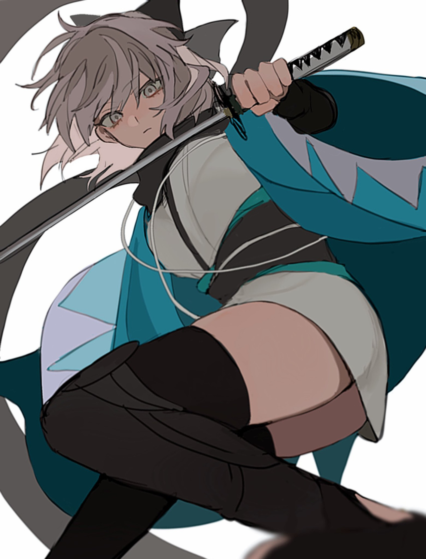 1girl, black_bow, black_scarf, black_thighhighs, blonde_hair, bow, closed_mouth, fate/grand_order