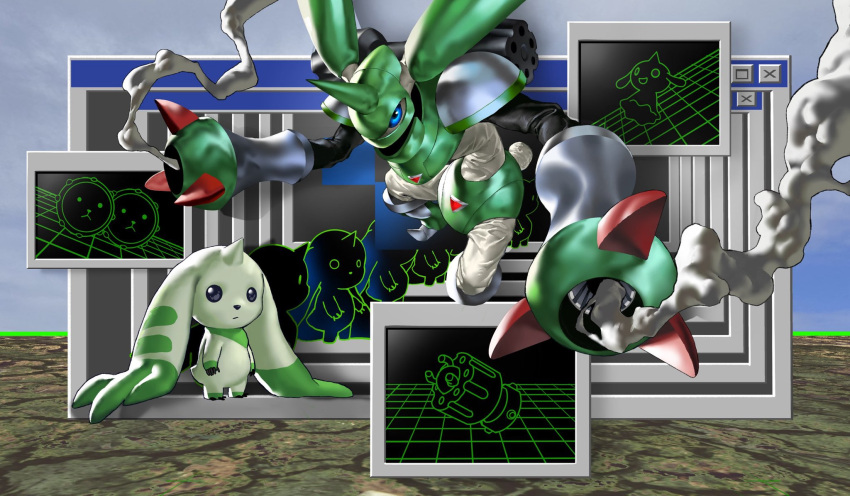 arm_cannon, armor, blue_eyes, bly_mead, digimon, digimon_(creature), evolutionary_line, full_body