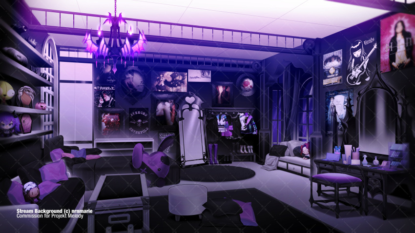 absurdres, album_cover, avenged_sevenfold, boombox, boots, box, chair, chandelier