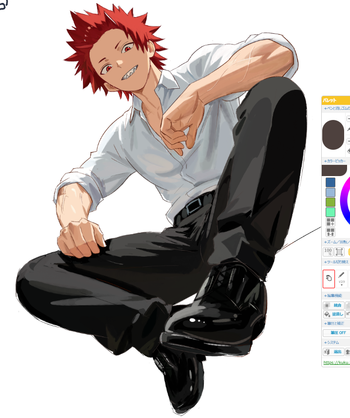 1boy, a_ohkami, art_program_in_frame, belt, black_belt, black_pants, black_shoes, boku_no_hero_academia