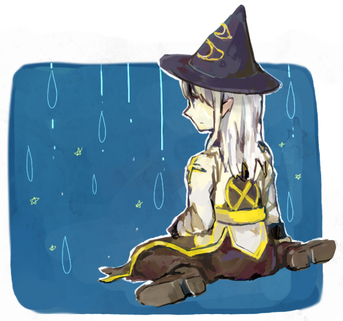 1girl, 91s, arch_bishop_(ragnarok_online), black_dress, black_hat, black_shoes, blue_background, closed_mouth