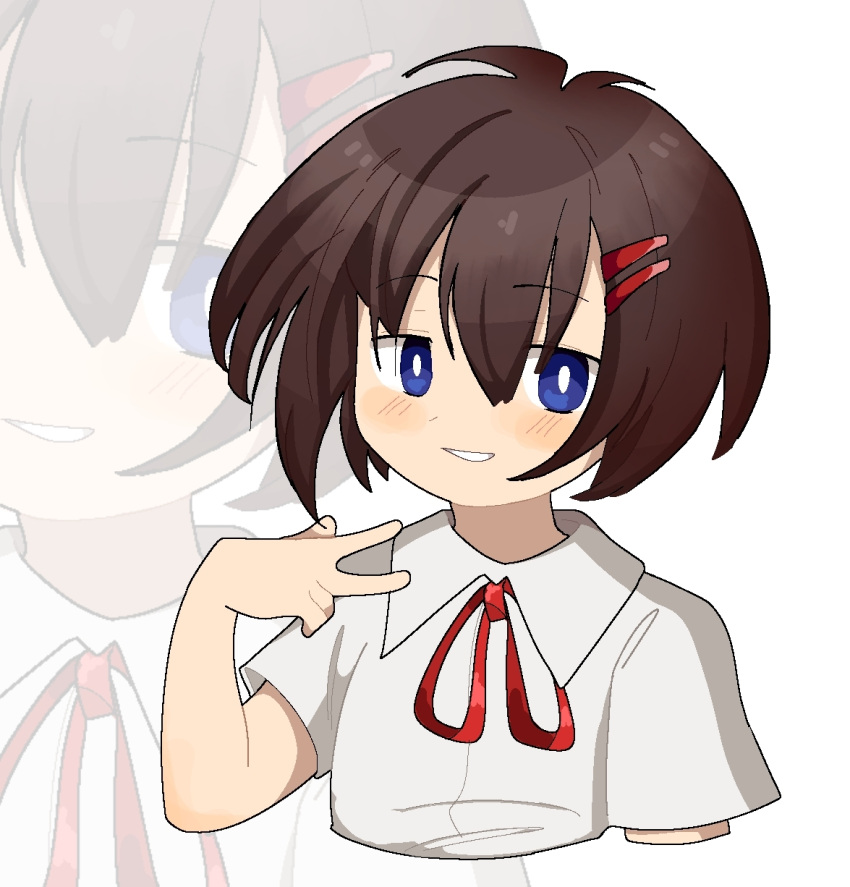 1girl, blue_eyes, brown_hair, demonophobia, highres, kunikai_sakuri, vlasya
