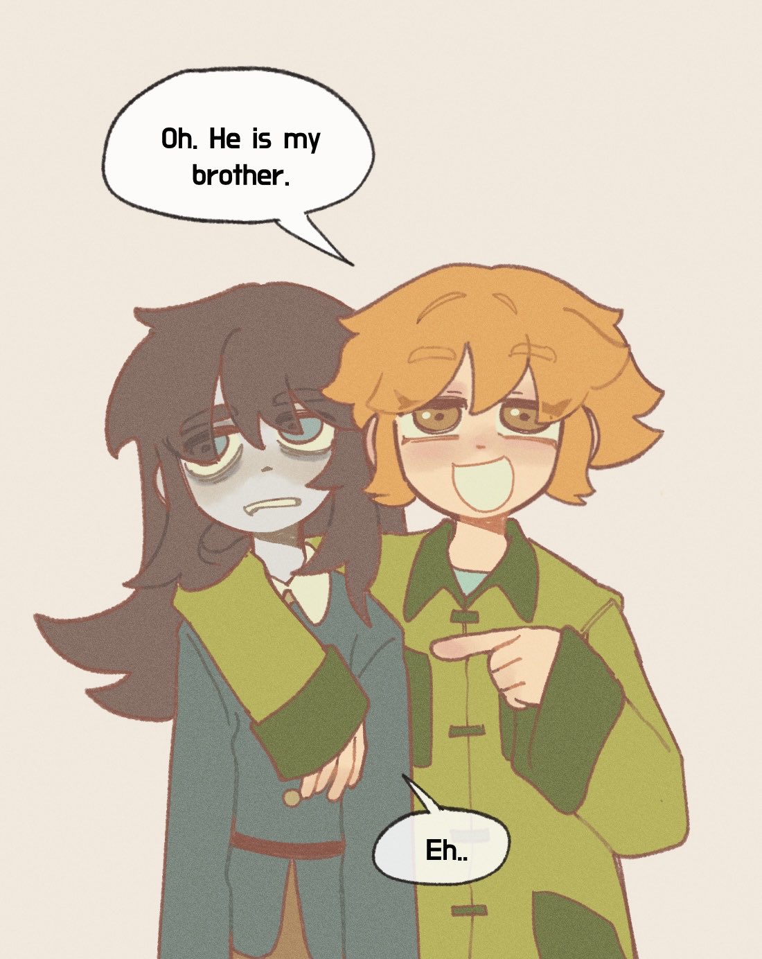 1boy, 1girl, abaddon_(haunted_hotel), abaddon_(human)_(haunted_hotel), arm_around_shoulder, bags_under_eyes, blue_coat, blue_eyes