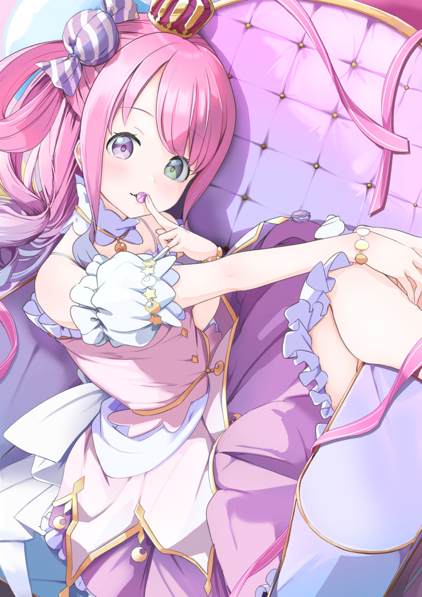 1girl, absurdres, ahoge, back_bow, bow, bracelet, candy, candy_hair_ornament