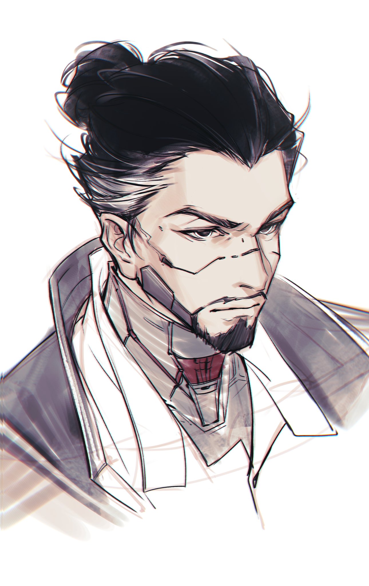 1boy, bh495, black_eyes, black_hair, black_jacket, closed_mouth, collared_shirt, commentary