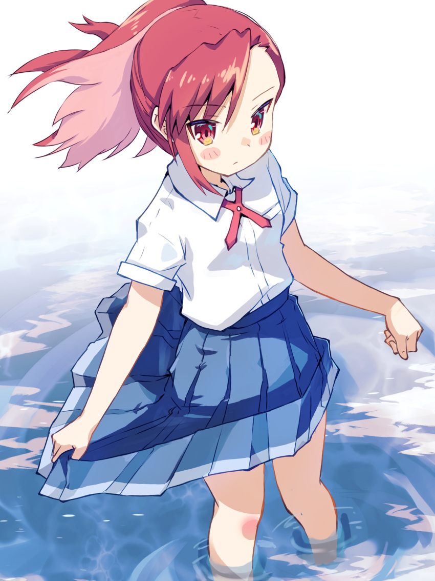 1girl, akayama_yukihe, blue_skirt, blush, fingernails, highres, medium_hair, pleated_skirt