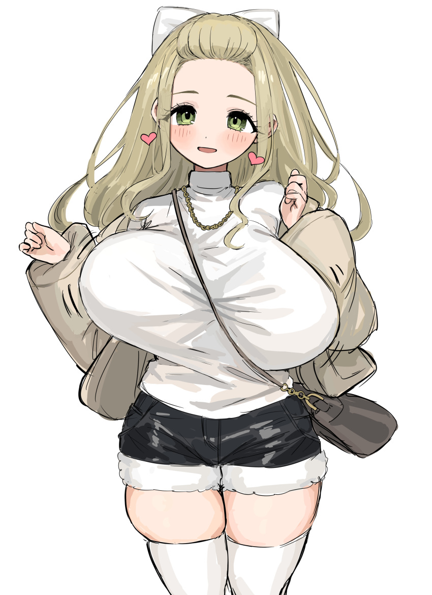 1girl, absurdres, bag, bangs_pinned_back, between_breasts, bfmelu, blush, bouncing_breasts