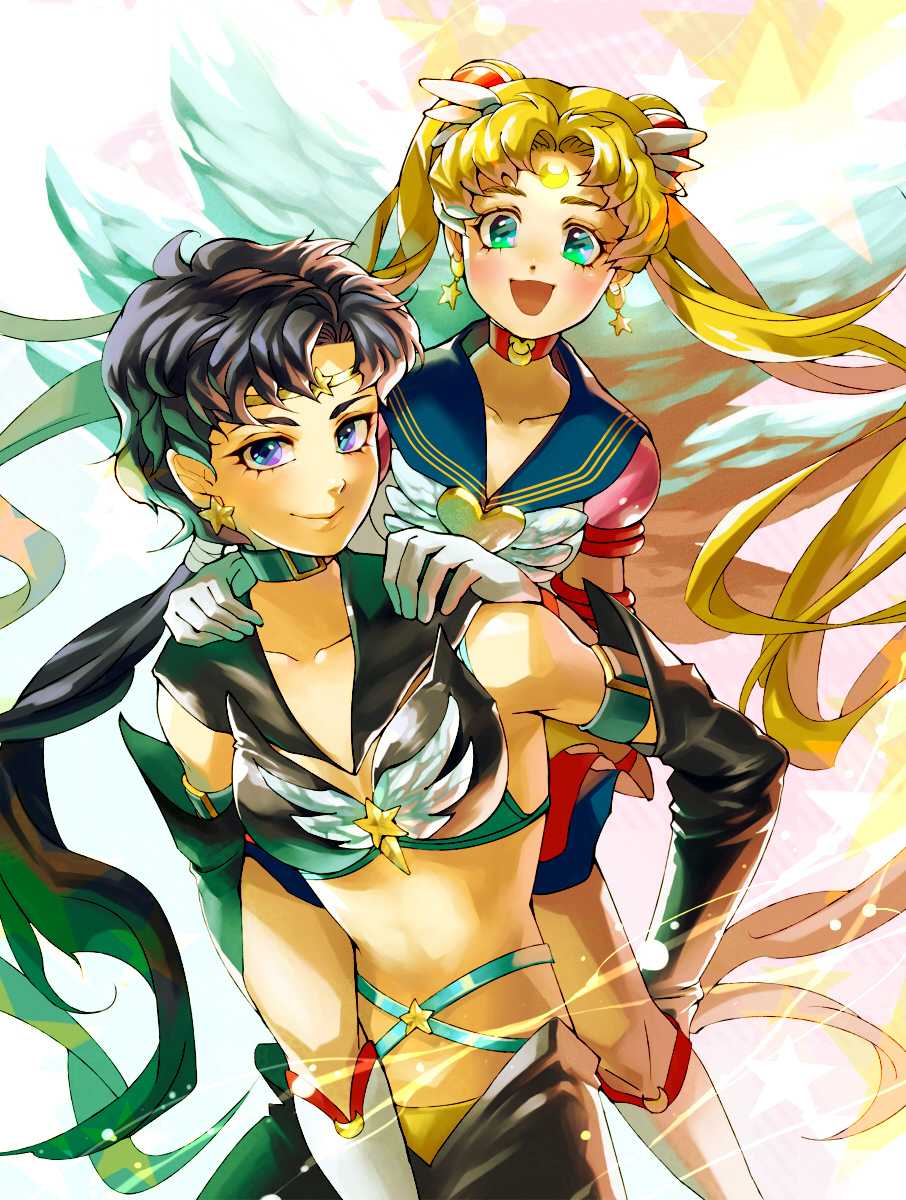 :d, becky2006, bishoujo_senshi_sailor_moon, black_gloves, black_hair, blonde_hair, blue_eyes, boots