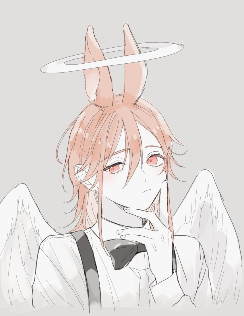 1boy, angel, angel_devil_(chainsaw_man), angel_wings, animal_ears, black_bow, black_bowtie, bow