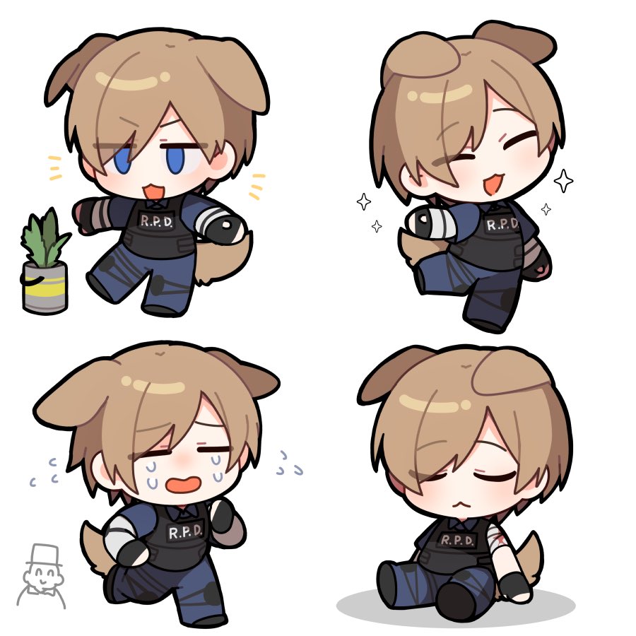 2boys, :<, animal_ears, bandaged_arm, bandages, black_gloves, blue_eyes, blue_pants