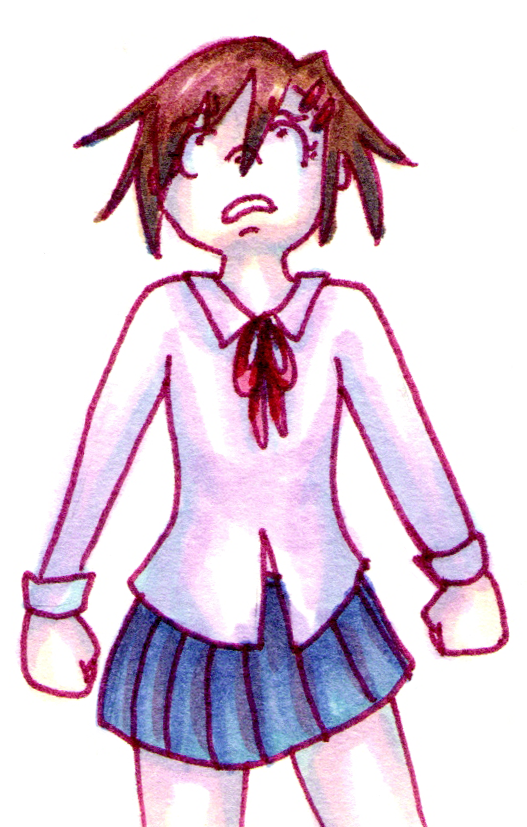 basementhorror, blue_skirt, brown_hair, demonophobia, kunikai_sakuri, skirt